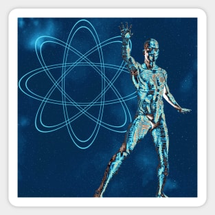 Cyborg and atom model Sticker